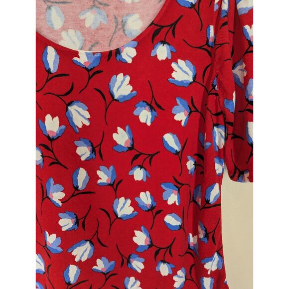 Talbots Womens Sweater Red Blue Floral Lightweight Puff Short Sleeve Size Large - Picture 4 of 9